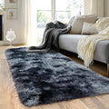 Runner Rugs for Bedroom, 2x6 Fluffy Throw Area Rug Non Slip for Bedside Dorm Hallways, Long Soft Shag Carpet for Nursery Living Room, Blue Grey