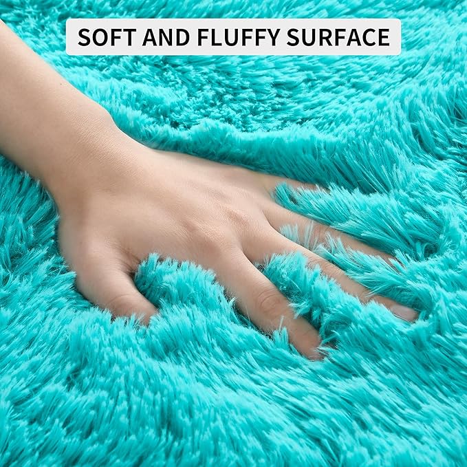 Tepook Fluffy Large Rugs for Living Room, Shag Area Rug 6x9 Soft Carpet for Bedroom, Modern Shaggy Rug for Kids Boys Girls, Plush Indoor Nursery Home Decor Rug with Non-Slip Bottom, Blue, 6 X 9 Feet