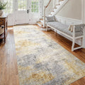 4x12 Washable Kitchen Runner Rug: Modern Abstract Wide Runners for Hallway Soft Non Slip Rugs with Rubber Backing Low Pile Thin Carpet for Entryway Bedroom Bathroom Laundry Indoor(Grey/Yellow,4x12)