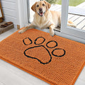 OLANLY Dog Door Mat for Muddy Paws 36x24, Paw Print Design, Absorbs Moisture and Dirt, Absorbent Non-Slip Washable Doormat, Quick Dry Chenille Mud Mat for Dogs, Entry Indoor Entryway Carpet, Clay