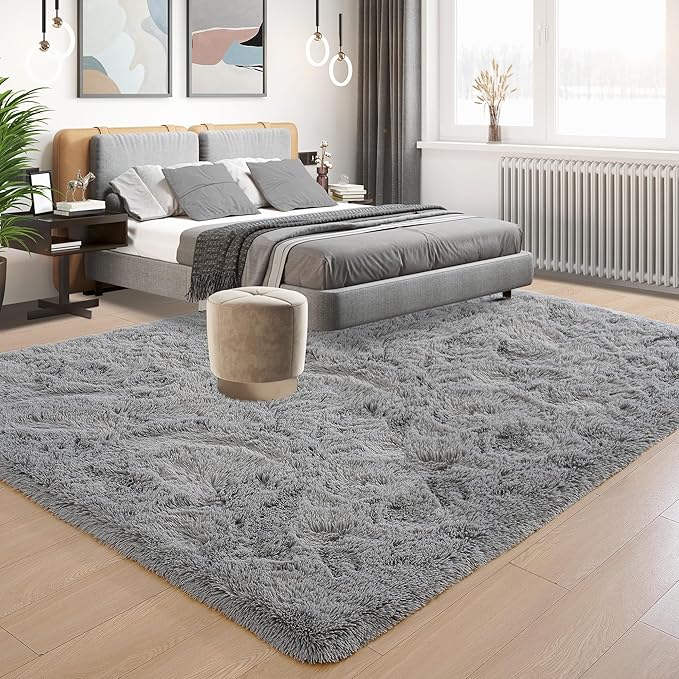 Tepook Area Rugs 10x14 for Living Room, Super Soft Fluffy Rugs for Bedroom, Modern Shaggy Rug Fuzzy Carpets for Kids, Plush Indoor Nursery Home Decor Rug with Non-Slip Bottom, Grey