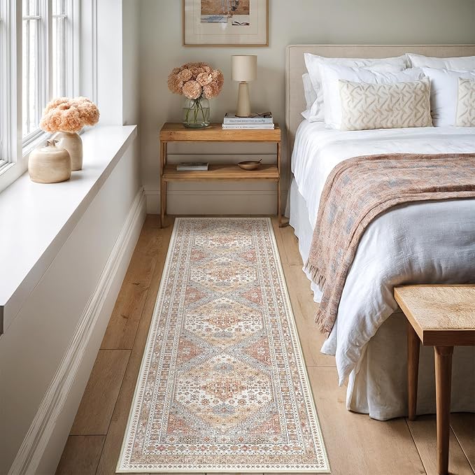Runner Rug 2x8 Runners for Hallways Non Slip Washable, Vintage Hallway Runner Rugs for Living Room, Low Pile Soft Hallway Rug for Kitchen Bedroom Laundry Room Rug(Orange,2'x8')
