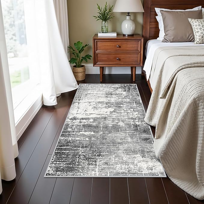 Abstract 2x4 Entryway Area Rugs: Washable Water Resistant Kitchen Rug Non-Slip Durable Doormat Ultra Soft Bedroom Beside Carpet Indoor Low Pile Floor Mat for Bathroom Stove Sink Area(2x4,Black/Grey)