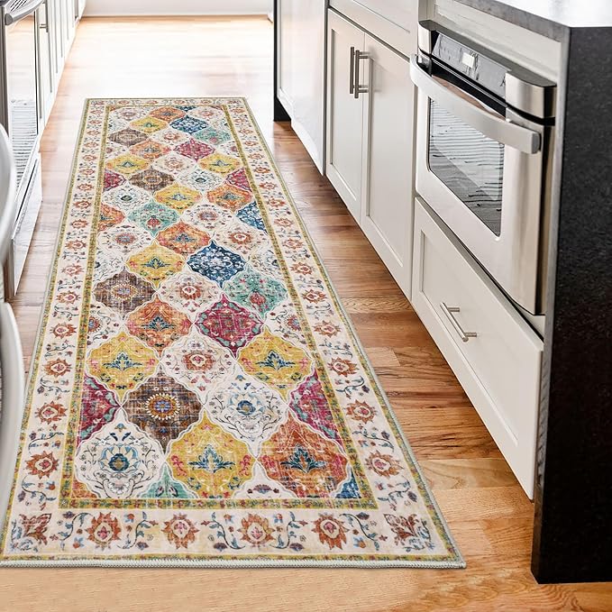 HEBE Hallway Runner Rug 2'x6' Washable Vintage Distressed Area Rugs Non Slip Laundry Rug Runner Boho Floor Carpet Runners for Hallways Entryway Laundry Room Kitchen Bathroom