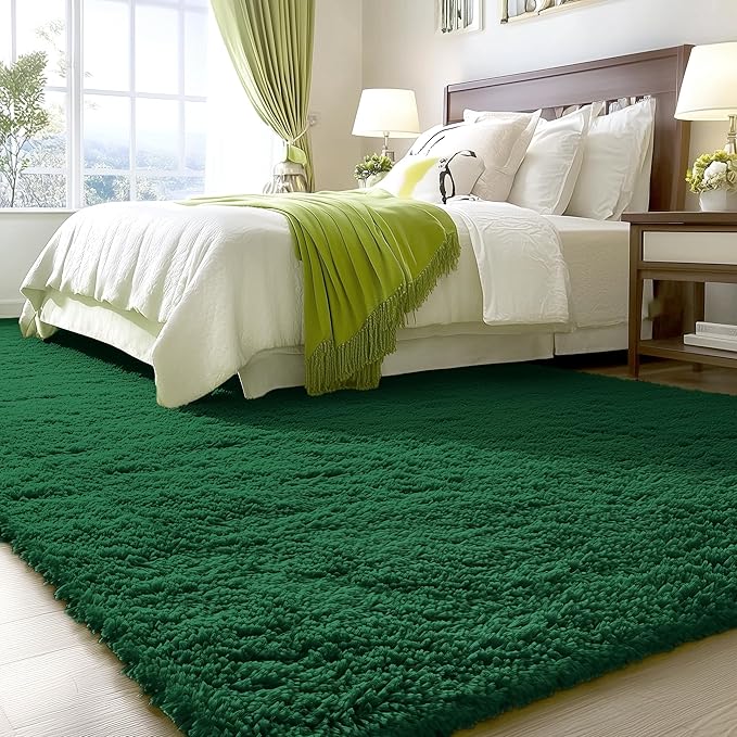 OLANLY 8x10 Machine Washable Large Area Rugs for Living Room, Bedroom, Soft Fluffy Shaggy Bedside Rug, Indoor Floor Carpet for Kids Girls and Boys, Dorms, Nursery, Home Decor Aesthetic, Dark Green
