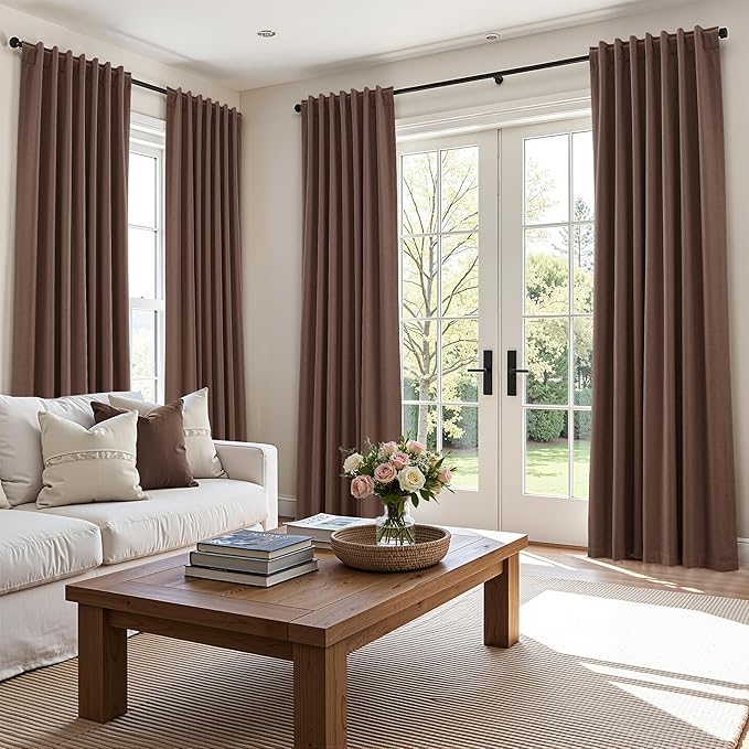 Guken 100% Blackout Curtains 90 Inch Length 2 Panels Set for Living Room Bedroom Back Tab Thermal Insulated Black Out Linen Drapes Room Darkening Cappuccino,52x90