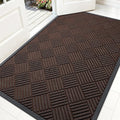 OLANLY Front Door Mat Outside Entrance 59x34, Absorbent, Heavy Duty Sturdy Natural Rubber Doormat Indoor Outdoor, Stain and Fade Resistant, Non-Slip Low Profile Floor Mat for Entryway, Brown Diamond