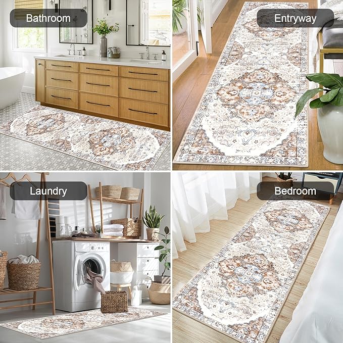 HEBE Hallway Runner Rug 2'x6' Washable Vintage Distressed Area Rugs Non Slip Laundry Rug Runner Boho Floor Carpet Runners for Hallways Entryway Laundry Room Kitchen Bathroom
