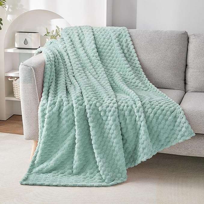 EXQ Home Fleece Throw Blanket for Couch or Bed - 3D Imitation Turtle Shell Jacquard Decorative Blankets - Cozy Soft Lightweight Fuzzy Flannel Blanket Suitable for All Seasons(50"×60",Cyan-Blue)