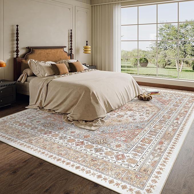 zesthome 8x12 Area Rugs,Stain Resistant Washable Rug,Ultra-Thin Rugs for Living Room,Bedroom,Non-Slip Backing Home Decor Large Area Rug (Orange,8'x12')