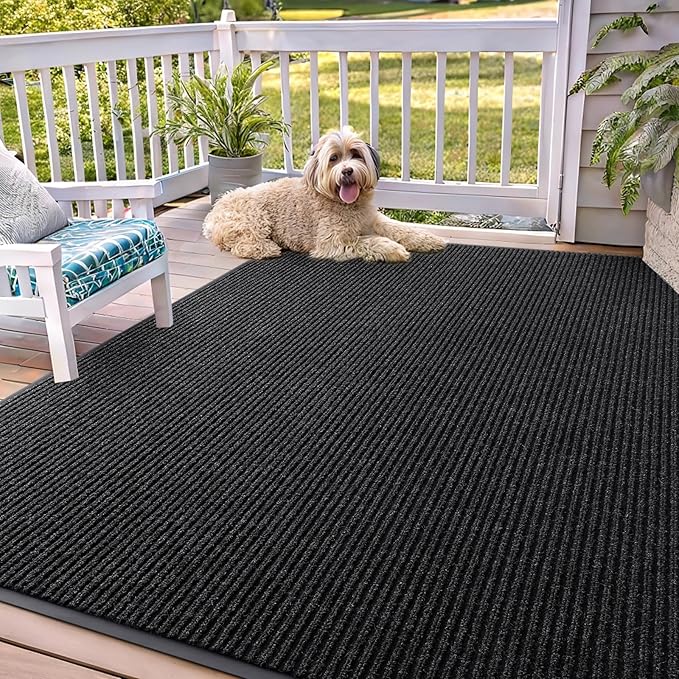 OLANLY Front Door Mat Indoor Outdoor Entrance, Waterproof Heavy Duty Doormat, Fade Resistant, Low Profile, Easy Clean Patio Porch Welcome Floor Mats for Entry, 71x47, Off-Black