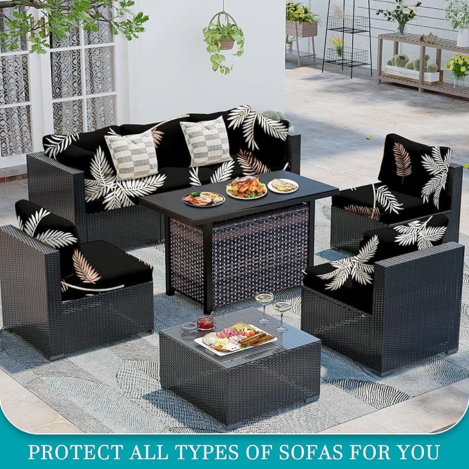 14Pcs Stretch Patio Cushion Covers,Outdoor Couch Covers Replacement,Outdoor Couch & Sofa Slipcovers,for Patio Furniture Cushion Cover,Washable Reusable Furniture Protector (Coconut Ttrees,Cover Only)
