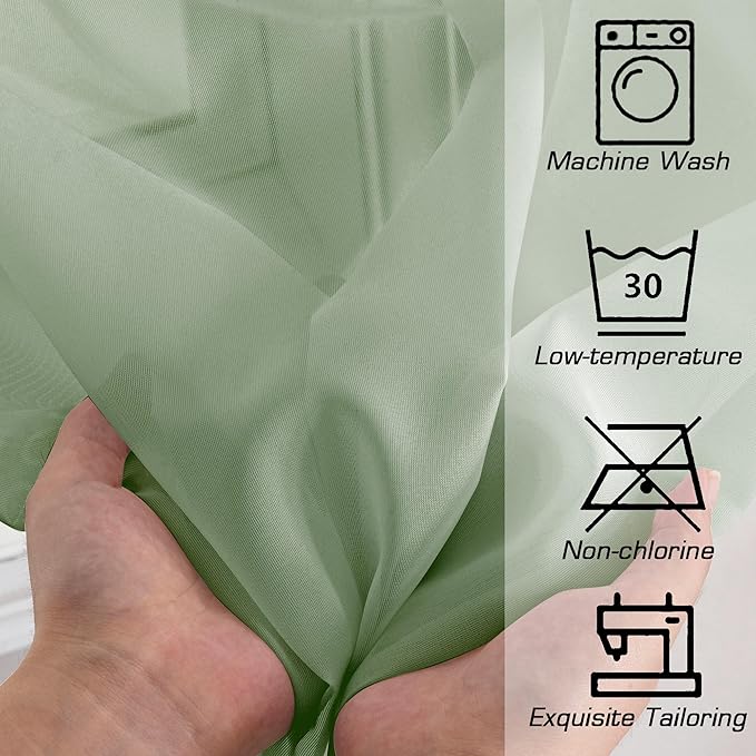 Simplebrand Sage Green Sheer Curtains 96 Inches Long, Light Filtering Rod Pocket Solid Color Window Sheer Curtain Panels, Elegant Curtains & Drapes for Living Room, Bedroom 2 Panels, 59" W x 96" L