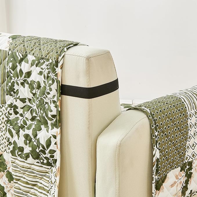 Great Bay Home Reversible Patchwork Recliner Chair Cover - Washable Slipcover Furniture Protector with Elastic Straps - Perfect for Kids & Pets - Box-Stitched Detail (Olive/Brown)
