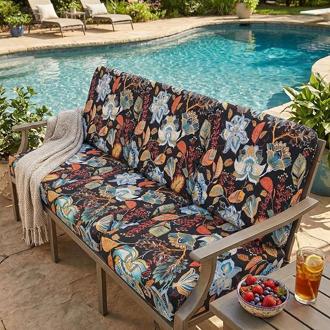 hyha Printed Couch Cushion Covers, Floral Sofa Covers Washable for Cushion Couch, Stretch Pattern Outdoor Cushion Covers for Patio Furniture with Elastic Bottom(Small, Floral)
