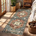 Yamaziot Washable Runner Rug, 2x6 Non-Slip Boho Vintage Hallway Rug Runner with Rubber Backing, Stain Resistant & Low Pile Faux Wool Distressed Carpet Runner for Kitchen, Laundry, Entrance