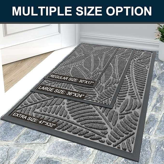 Colorxy Waterproof Doormat, Sturdy Natural Rubber Front Door Mats, Non Slip Low Profile Indoor Outdoor Entrance Mat, Stain Resistant Easy Clean Floor Mat for Patio or Entryway, 30''x17'', Dark Grey