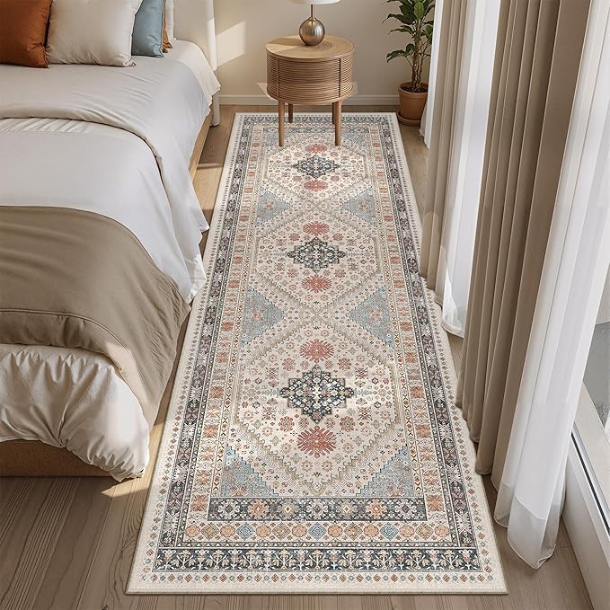 Kitchen Runner Rug Non Slip Washable 2.5x8, Soft Low Pile Entryway Rug Runners for Hallways,Carpet Runner for Living Room,Kitchen, Laundry, Bathroom(Blue/Red/Multi,2.5'x8')
