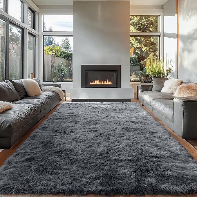 OLANLY 6x7 Area Rugs for Living Room Bedroom, Machine Washable Soft Fluffy Shaggy Bedside Rug, Indoor Floor Carpet for Kids Girls and Boys, Dorms, Nursery Rooms, Home Decor Aesthetic, Grey
