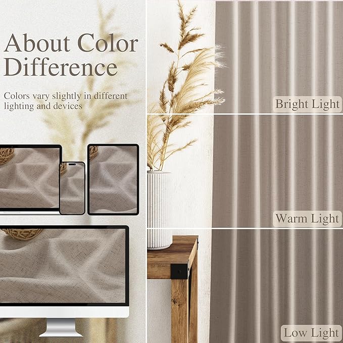 Nanspring Ecru Curtains 102 Inches Long for Living Room Linen Blend Light Filtering Semi Sheer Curtain Back Tab Rustic Decor Natural Farmhouse Floor to Ceiling Boho Drapes for Bedroom 52x102, 2 Panels