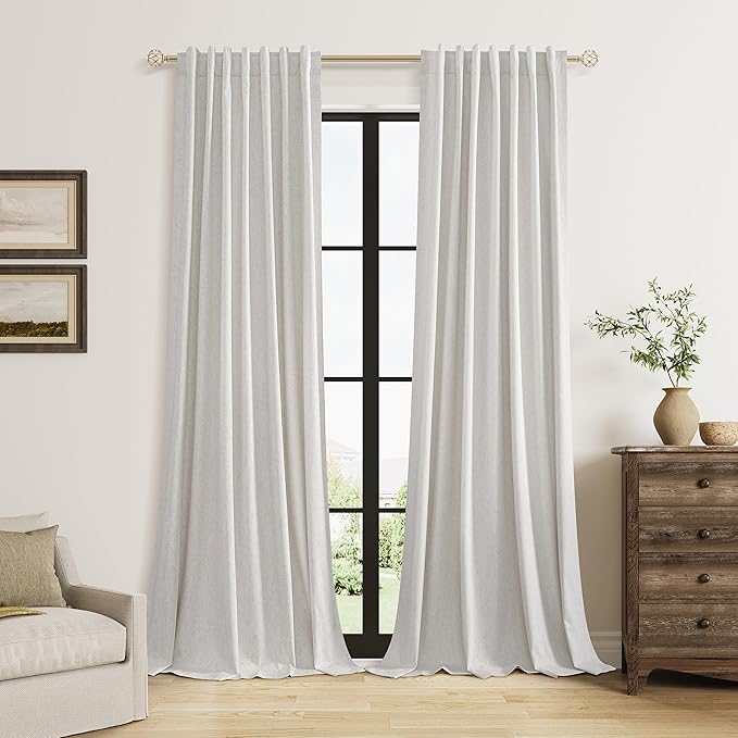 Guken Natural Extra Long 100% Blackout Curtains 132 Inch Length 2 Panels Set Back Tab Thermal Insulated Black Out Tall Windows Drapes for High Ceiling Living Room Bedroom, 52" W x 132" L