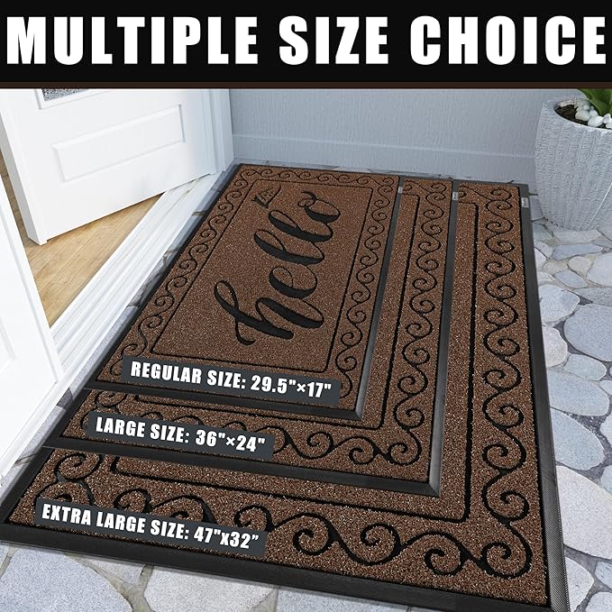Yimobra Welcome Mats for Front Door 29.5x17, Heavy Duty Waterproof Outdoor Door Mat Outside Entrance, Non-Slip Low Profile Indoor Entryway Mat for Garage Patio, Coffee