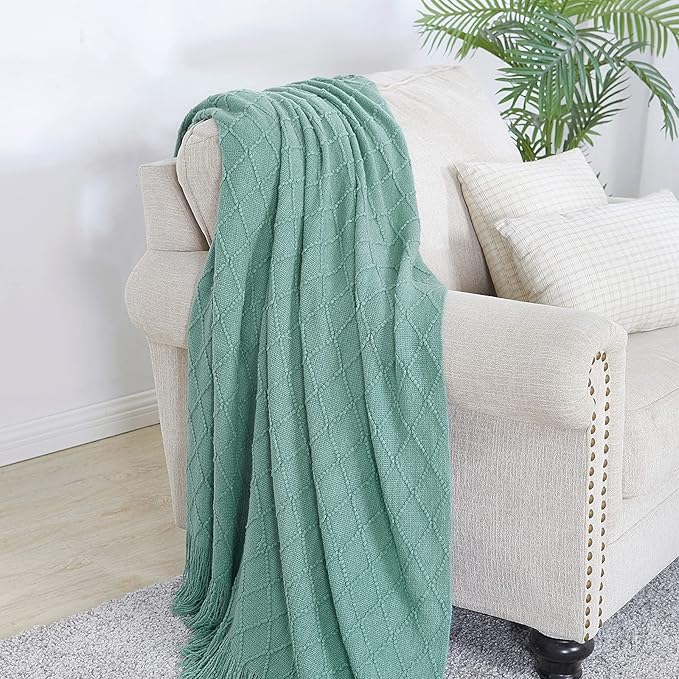 BOURINA Dark Cyan Throw Blanket 50 x90 Inches Textured Solid Soft Sofa Throw Bed Runner Knitted Decorative Blanket