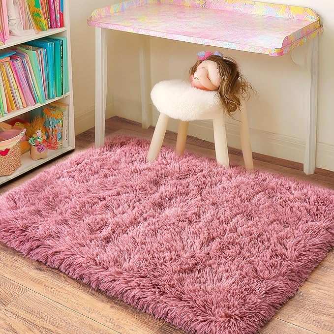 Small Blush Rugs for Bedroom, Fluffy 2x3 Rug Throw Non Slip for Bedside Dorm Kids Room, Plush Comfy Shag Carpet for Home Decor Aesthetic
