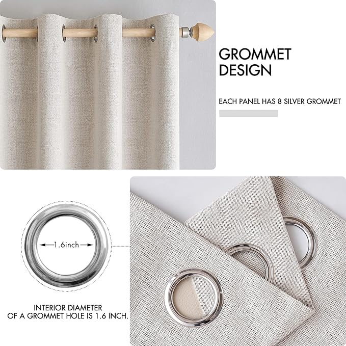 MIULEE 100% Blackout Linen Textured Curtains for Bedroom Solid Thermal Insulated Ivory Grommet Room Darkening Curtains & Drapes Luxury Decor for Living Room Nursery 52 x 92 Inch (2 Panels)