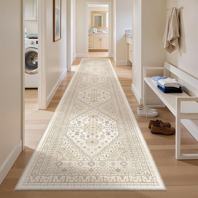 zesthome Washable Runner Rug 2.5x12 - Stain Resistant Entryway Rug,Ultra-Thin Kitchen Rugs, Anti Slip Backing Runner Rugs for Entrance Laundry Room Indoor Hallway (Cream/Beige,2.5'x12')