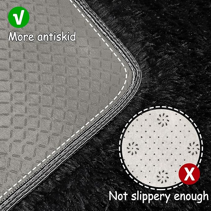 3x10 Bedside Area Rugs for Bedroom Soft Fluffy Shag Black Rug for Hallway Non-Slip Fuzzy Plush Living Room Rug Indoor Floor Carpet for Kids Rooms Dorm Nursery Modern Home Aesthetic Decor