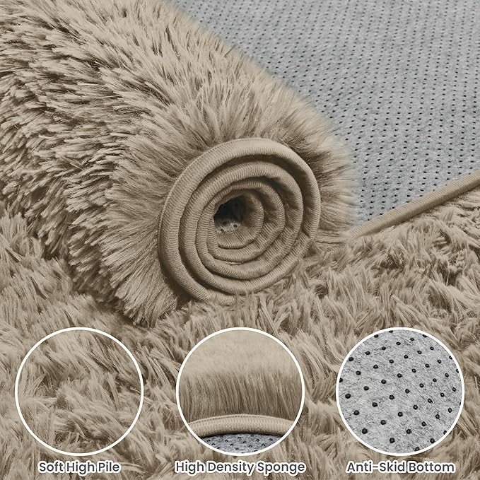 6x9 Area Rugs for Living Room Rug: Soft Fluffy Shag Gray Camel Rugs for Bedroom, Non-Slip Large Fuzzy Plush Rug Indoor Floor Carpet for Nursery Kids Boys Girls Room, Dorms, Playroom, Modern Home Decor