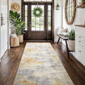 4x10 Washable Kitchen Runner Rug: Modern Abstract Wide Runners for Hallway Soft Non Slip Rugs with Rubber Backing Low Pile Thin Carpet for Entryway Bedroom Bathroom Laundry Indoor(Grey/Yellow,4x10)