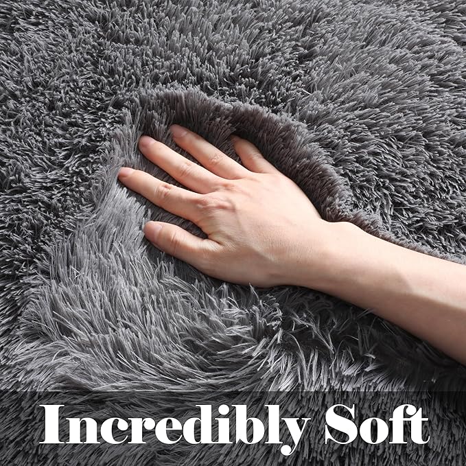 ONASAR Grey 3x5 Rugs for Bedroom, Fluffy Gray Bedside Area Rug, Ultra Soft Shaggy Fuzzy Plush Small Floor Carpets for Living Room College Dorm Teen Kids Boys Home Decor Aesthetic