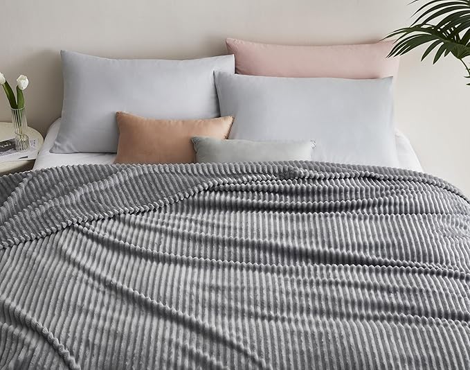 KMUSET Fluffy Blanket Throw - Single-Layer Lightweight & Warm, All-Season Home Decor,Home Decor,Cozy Blankets and Throws,Light Grey, 60"x80"