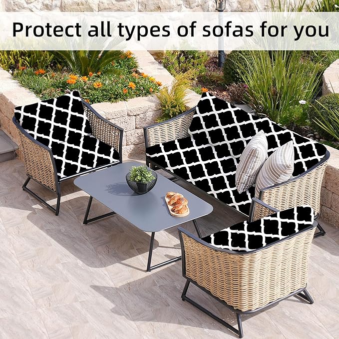 8Pcs Stretch Patio Cushion Covers,Outdoor Couch Covers Replacement,Outdoor Couch & Sofa Slipcovers,for Patio Furniture Cushion Covers,Washable Reusable urniture Protector(Lingge Grey,8PCS)