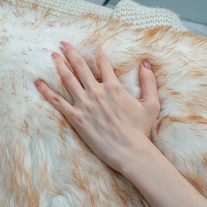 linmopm Faux Fur Rug Sheepskin Shag Fluffy Fuzzy 4x6 ft Rugs for Bedroom Bedside Bed Floor Living Room Plush High-Density Cushion Carpet Super Sofa Cover White and Yellow