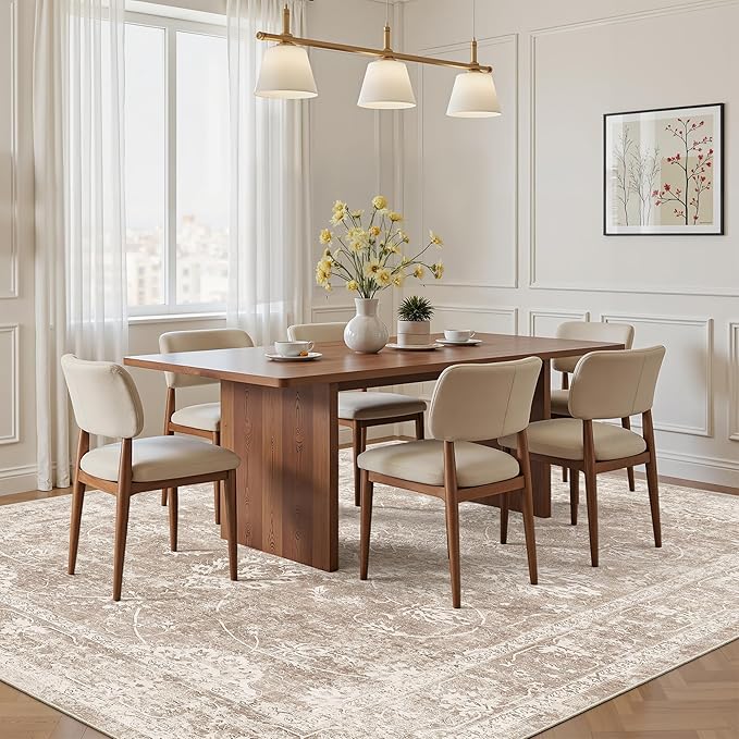 Madane Washable 6x9 Area Rugs for Living Room, Vintage Natural Rug with Non-Slip Backing, Soft Stain Resistant Throw Rugs Thin Carpet for Bedroom Dining Room Farmhouse (6 x 9, Brown/Sand)
