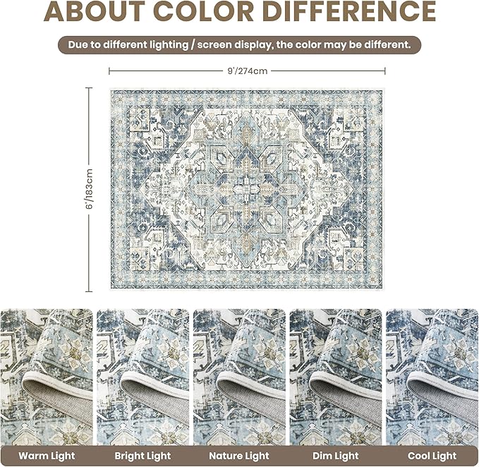 zesthome Area Rugs 6x9, Large Rugs for Living Room, Stain Resistant Washable Rug, Rugs for Bedroom with Non Slip Backing, Ultra-Thin Vintage 6x9 Area Rug