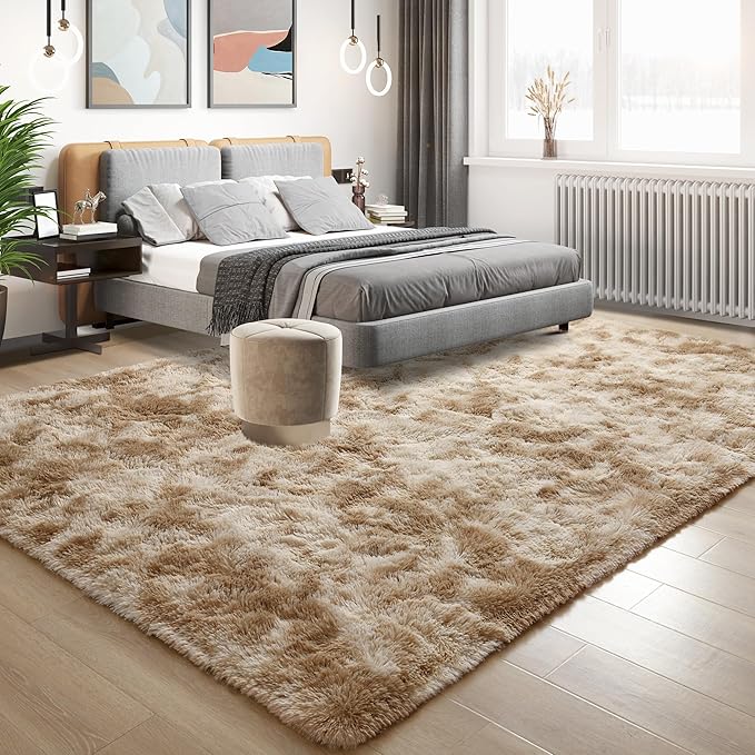 Tepook Soft Fluffy Rugs for Living Room, 5x8 Shaggy Area Rug for Bedroom, Modern Shag Rug Fuzzy Carpets for Kids, Plush Indoor Nursery Home Decor Rug with Non-Slip Bottom, Tie-Dyed Beige