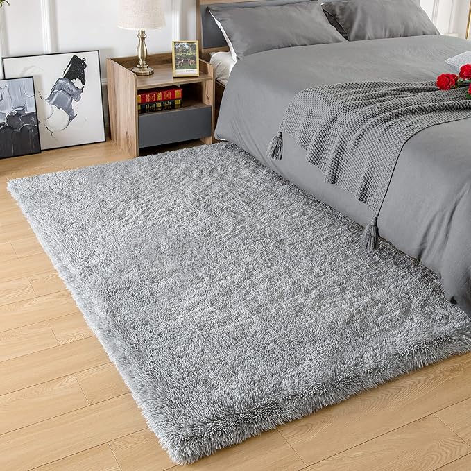 Amearea Premium Soft Fluffy Rug Modern Shag Carpet, 5' x 7', Fuzzy Plush Rugs for Living Room Bedroom Kids Room Home Decor, Nursery Non Slip Indoor Shaggy Carpets, Grey
