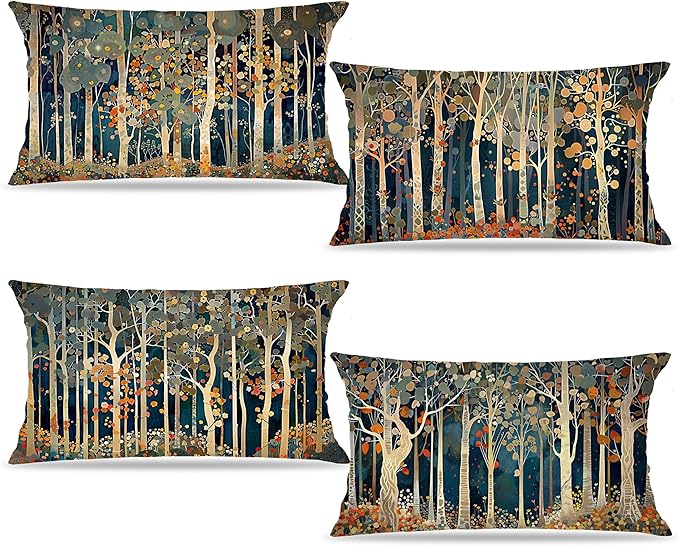 Rustic William Morris Inspired Forest Decor Pillow Covers 12x20 Set of 4,Vintage Botanical Nature Landscape Decorative Throw Pillow Covers for Home Bedroom Living Room,Fall Home Room Decor