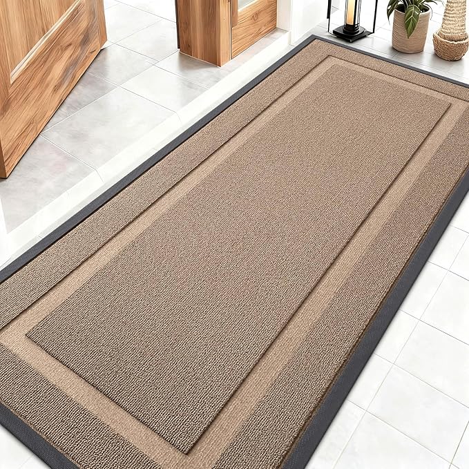 OLANLY Front Door Mat Indoor Outdoor Entrance, Waterproof All-Season, All-Weather Doormat, Sturdy Natural Rubber, Low Profile, Easy Clean Patio Porch Entryway Mat, 59x23, Mocha