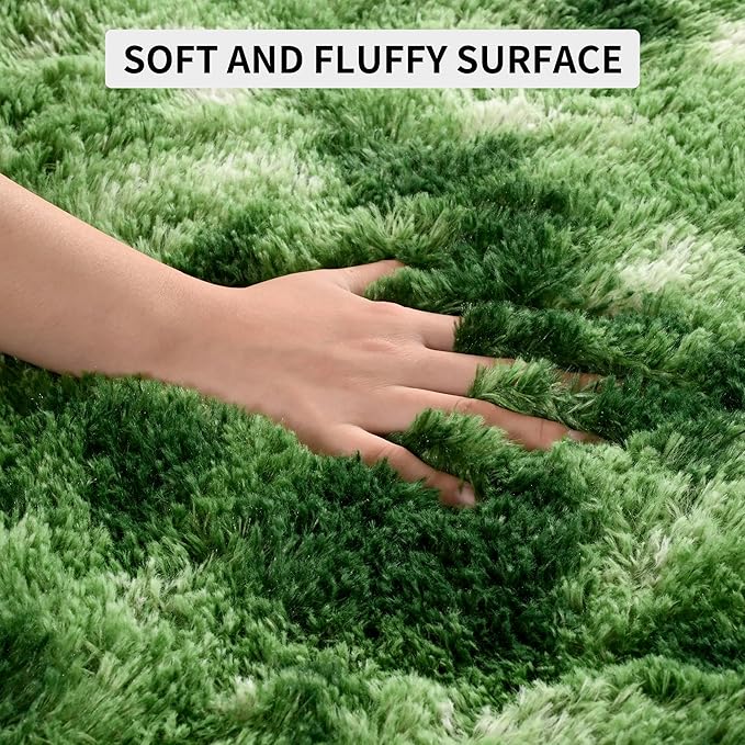Tepook Soft Fluffy Rugs for Living Room, 5x8 Shaggy Area Rug for Bedroom, Modern Shag Rug Fuzzy Carpets for Kids, Plush Indoor Nursery Home Decor Rug with Non-Slip Bottom, Tie-Dyed Dark Green