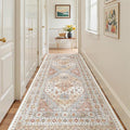 4x10 Runner Rug, Washable Hallway Runner Rug with Non-Slip Backing, Low Pile Wide Runner for Living Room, Entryway, Kitchen, Soft Vintage Home Decor Mat for Dining Room(Orange,4'x10')