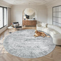 Soalmost 9x9 Grey Round Rug 9ft Living Room Circle Rug Vintage Round Area Rug Non Slip Indoor Carpet for Apartment
