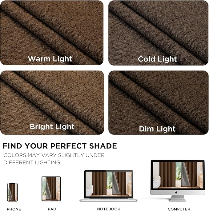 Joydeco Blackout Curtains for Bedroom - 100% Light Blocking 2 Panels Cappuccino Drapes 42" W x 90" L, Thermal Insulated Room Darkening Curtains, Linen Textured for Living Room, Rod Pocket & Back Tabs