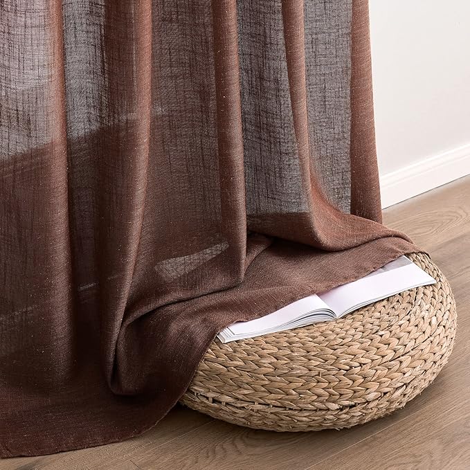 MIULEE Chocolate Brown Linen Curtains 84 Inch Length for Bedroom Living Room, Soft Thick Linen Textured Window Drapes Semi Sheer Light Filtering Back Tab Rod Pocket Burlap Look Decor, 2 Panels