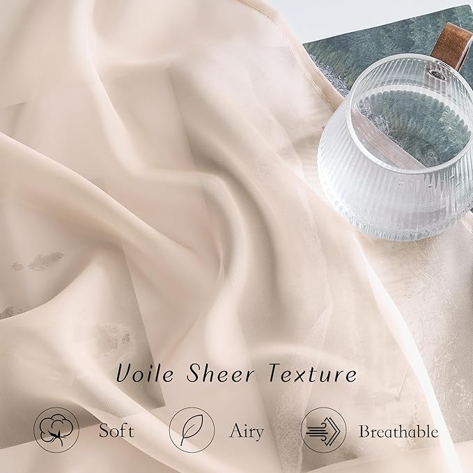 NICETOWN Taupe Voile Sheer Curtains 108 inches Long for Living Room, Grommet Airy & Elegant Light Filtering Soft Sheer Lightweight Window Treatment for Bedroom, W54 x L108, 2 Panels