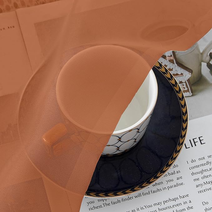 Chyhomenyc Orange Sheer Curtains 63 Inch Length 2 Panels, Light Filtering Airy Rod Pocket Window Curtain Treatment Drapes for Bedroom Living, Each 42Wx63L Inches
